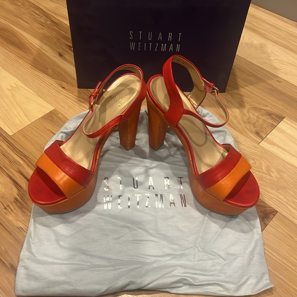 Stuart Weitzman Red & Orange Platform Heels- Size… - image 4